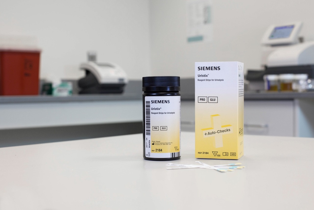 Strips Urinalysis Test Uristix® Glucose, Protein, Metabolic Assay, CLIA Waived [10339520] (100/BTL) by Siemens Diagnostics  ID 2184